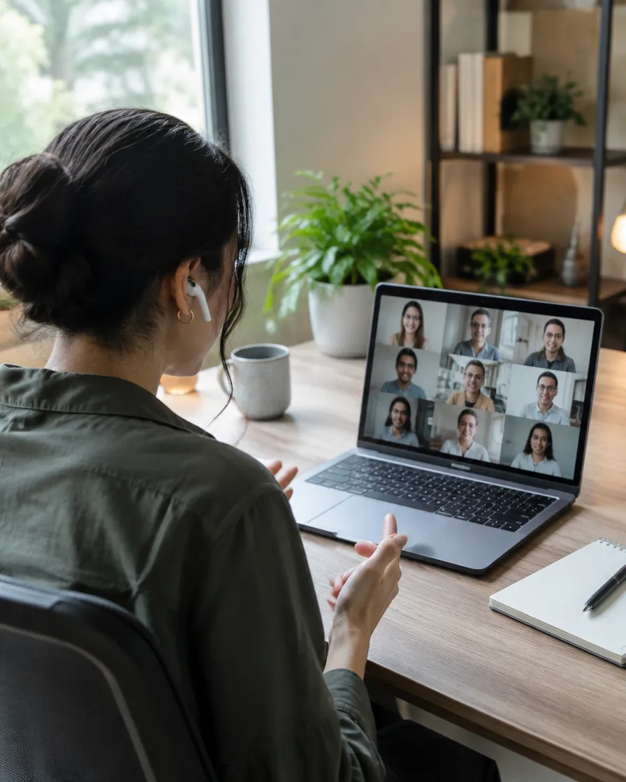 Remote team lead checking in with work-at-home agents on a video call