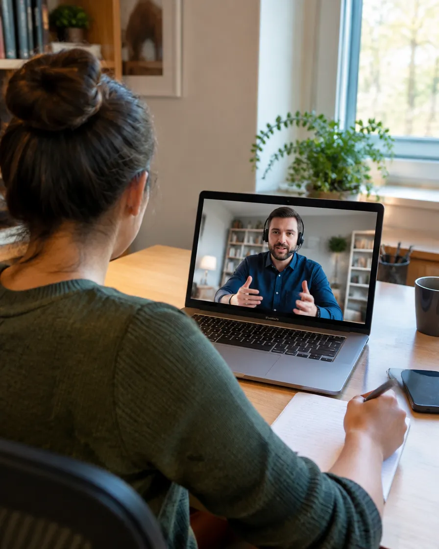 Virtual team lead coaching remote agents through a video meeting