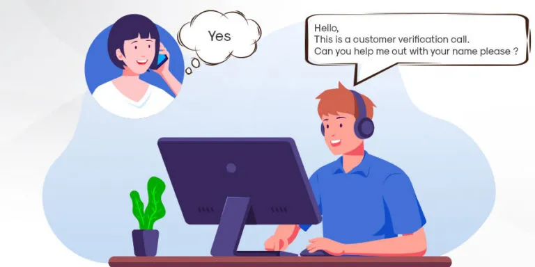 Illustration of an agent in a headset making a customer verification call