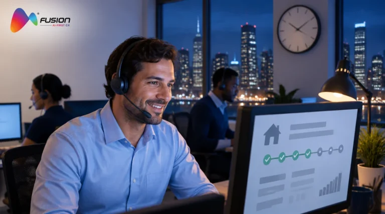 Loan provider call center agent supporting a borrower at night as part of 24/7 service